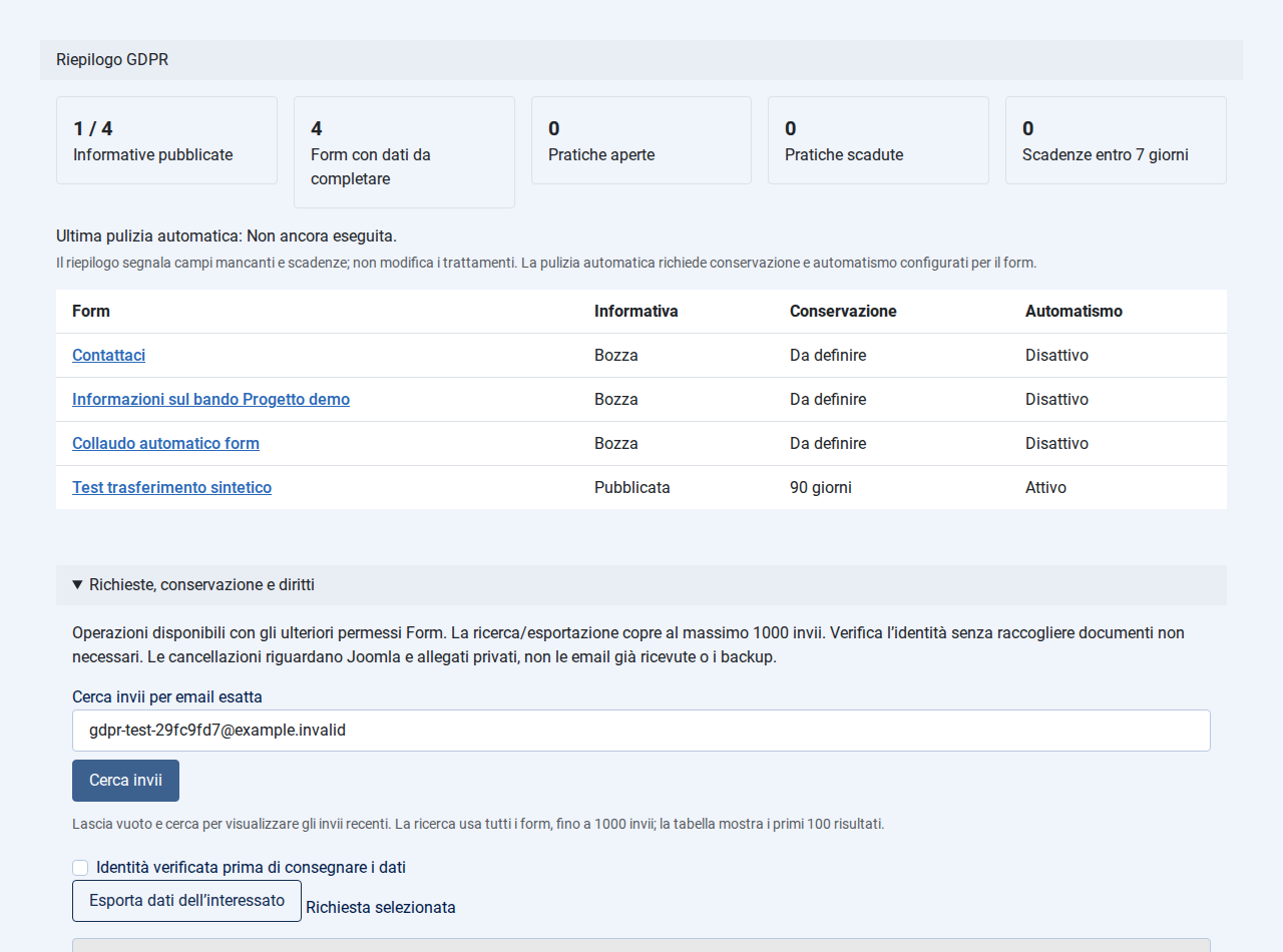 Riepilogo GDPR e gestione delle richieste dei form